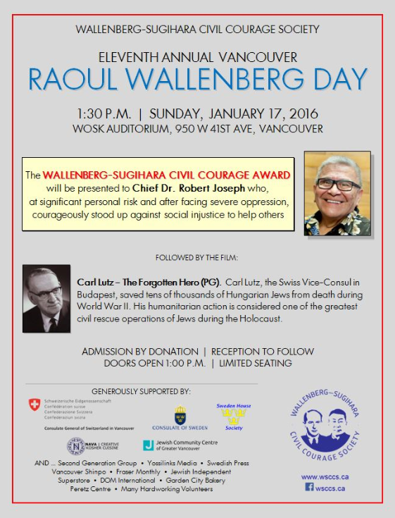 Event poster for Raoul Wallenberg Day with details on date, time, and guest speakers.