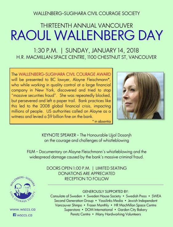 Event poster for Raoul Wallenberg Day with details on date, time, and guest speakers.